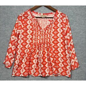 Vanessa Virginia Anthropologie Women's Top Size 0‎ Orange White Blouse Geo Print